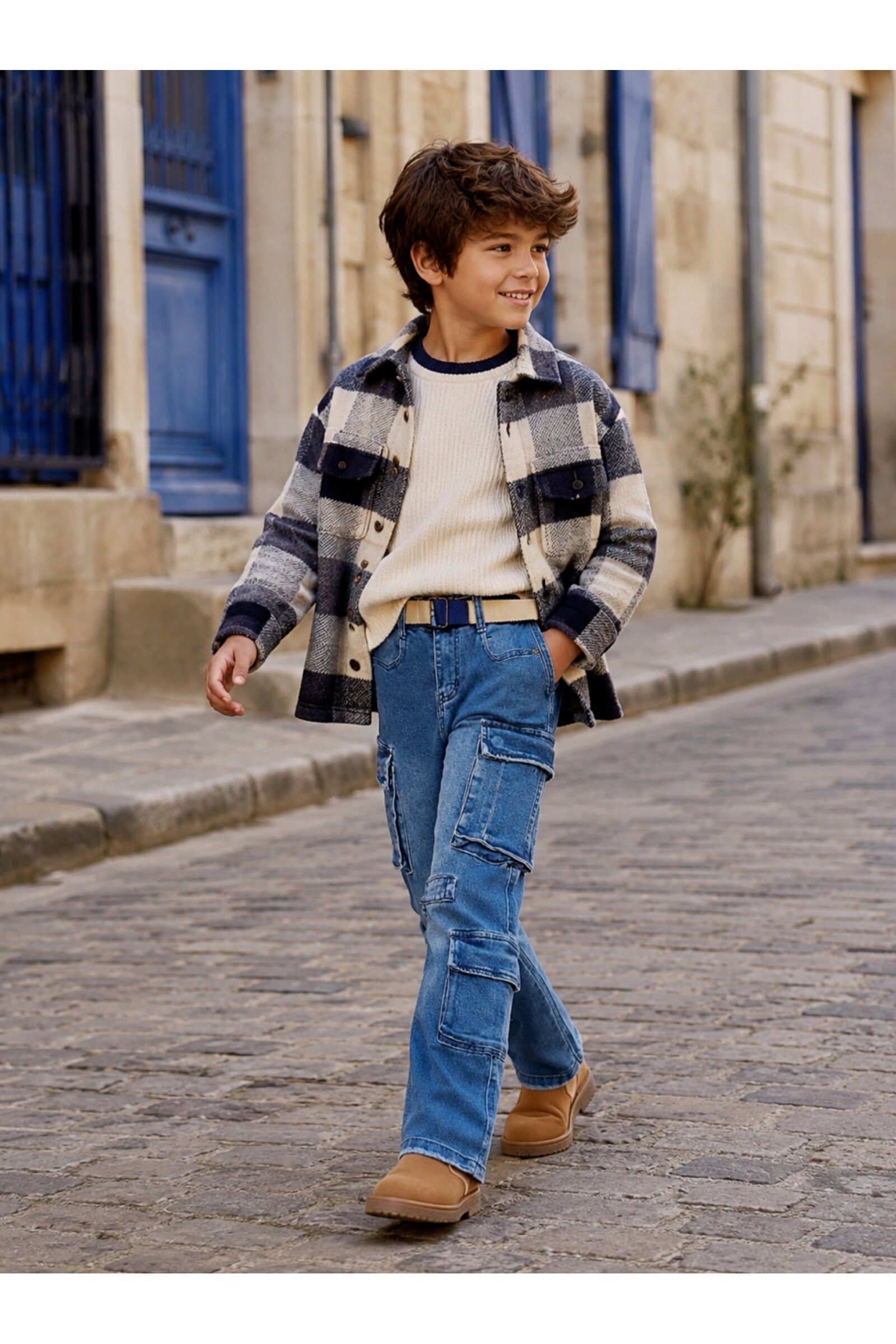 Grossiste Squared & Cubed - Jeans cargo garçon coupe baggy slim avec ceinture assortie