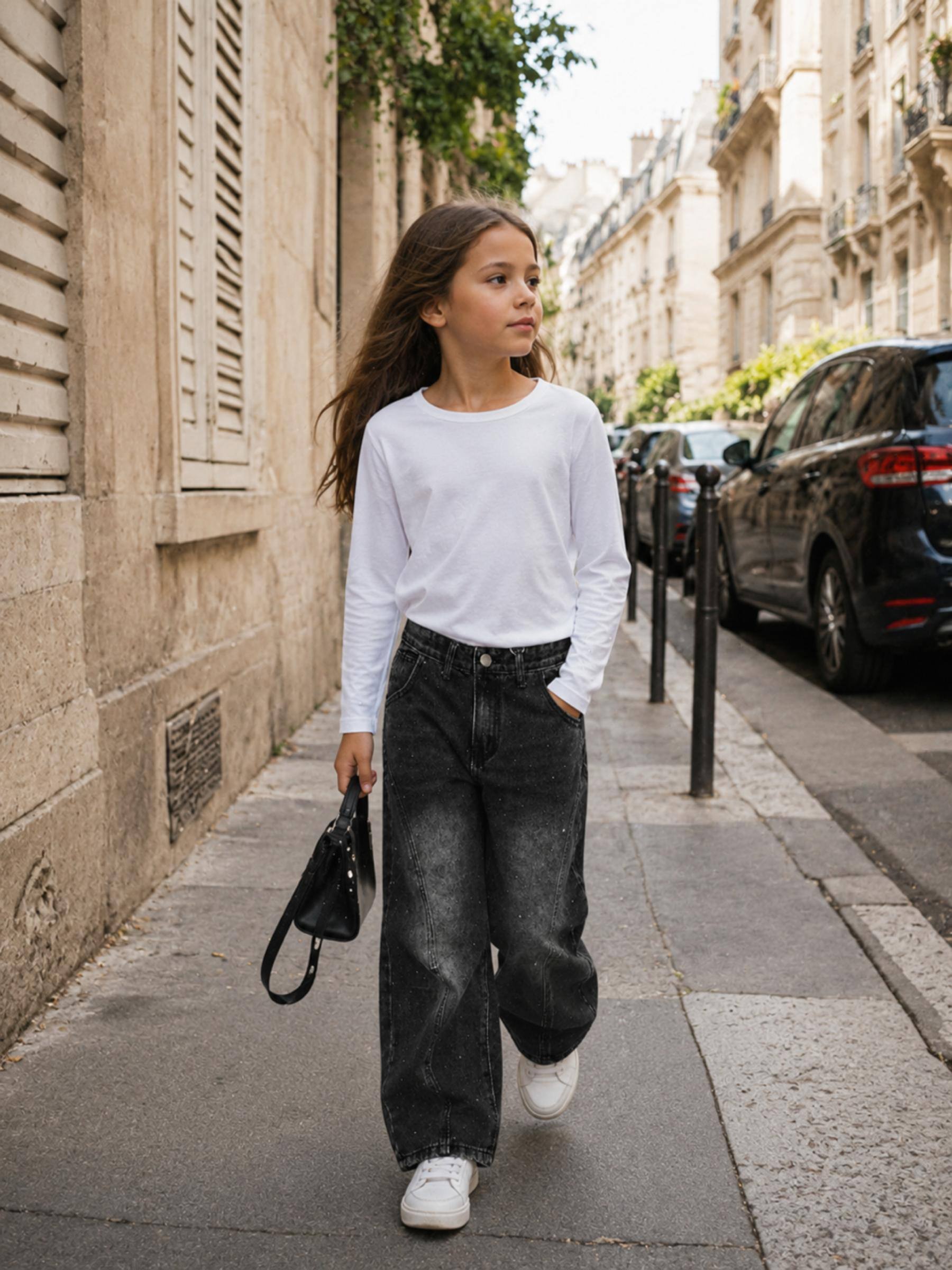 Großhändler Squared & Cubed - Mädchen-Barrel-Jeans mit Mini-Strasssteinen (Balloon Fit)