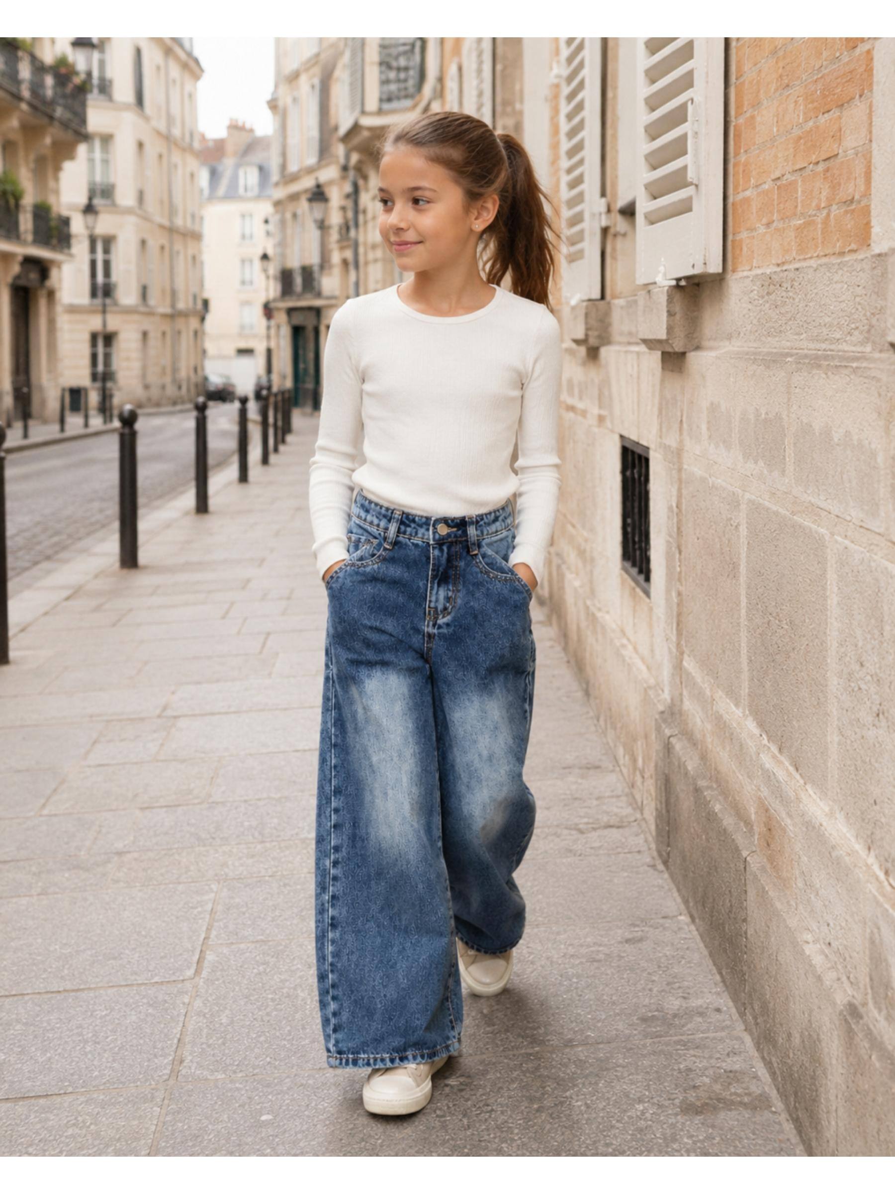Grossiste Squared & Cubed - Jeans coupe large fille avec effet ourlet latéral