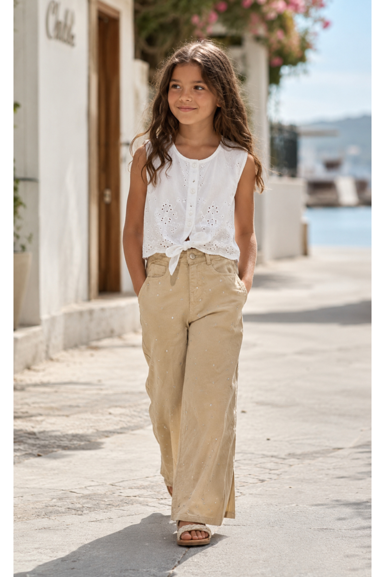 Wholesaler Squared & Cubed - Girls' wide-leg jeans with rhinestones