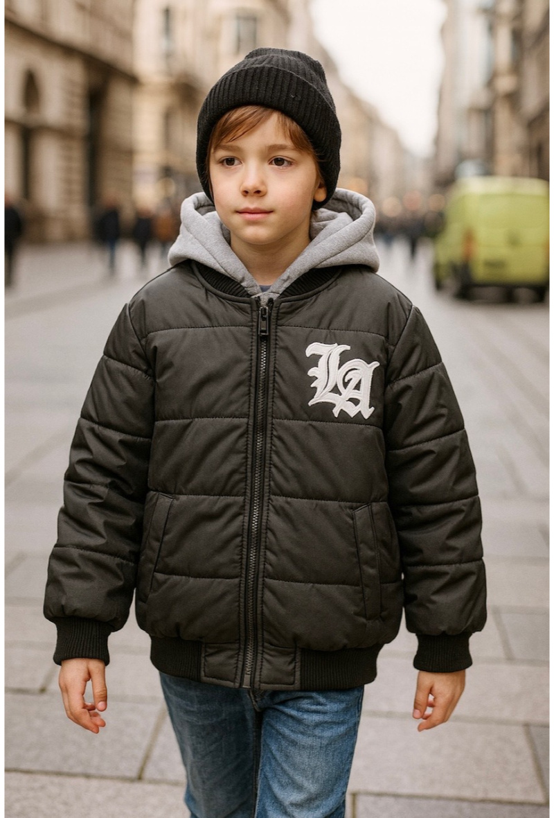 Großhändler Squared & Cubed - Kapuzenmantel mit Vorder- und Rückendruck, 2-in-1-Effekt (Sweatshirt + Daunenjacke-Effekt)