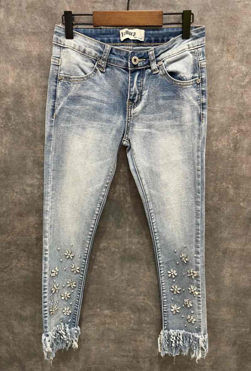 Grossiste Squared & Cubed - Jeans fille avec strass fantaisies et bas effiloché