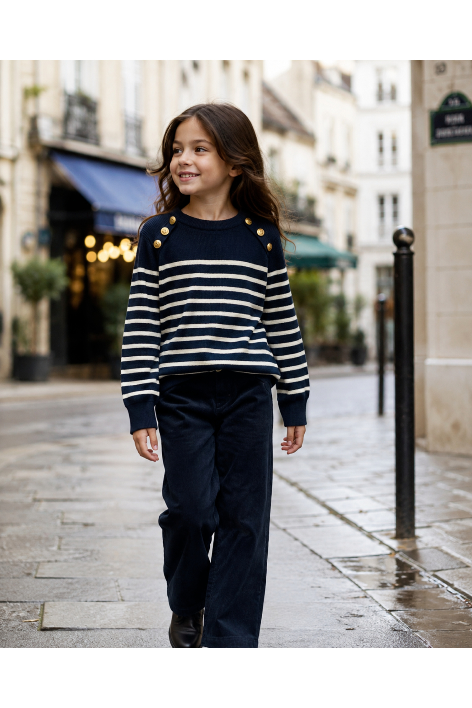 Grossiste Squared & Cubed - Pull marinière fille en maille épaisse avec boutons dorés