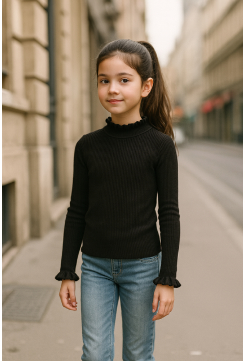Großhändler Squared & Cubed - Gerippter Rollkragenpullover mit Rüschen