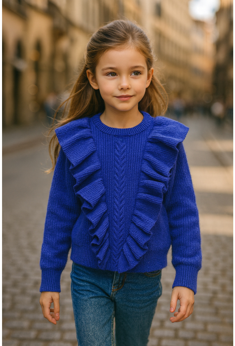 Grossiste Squared & Cubed - Pull fille à volants en grosse maille