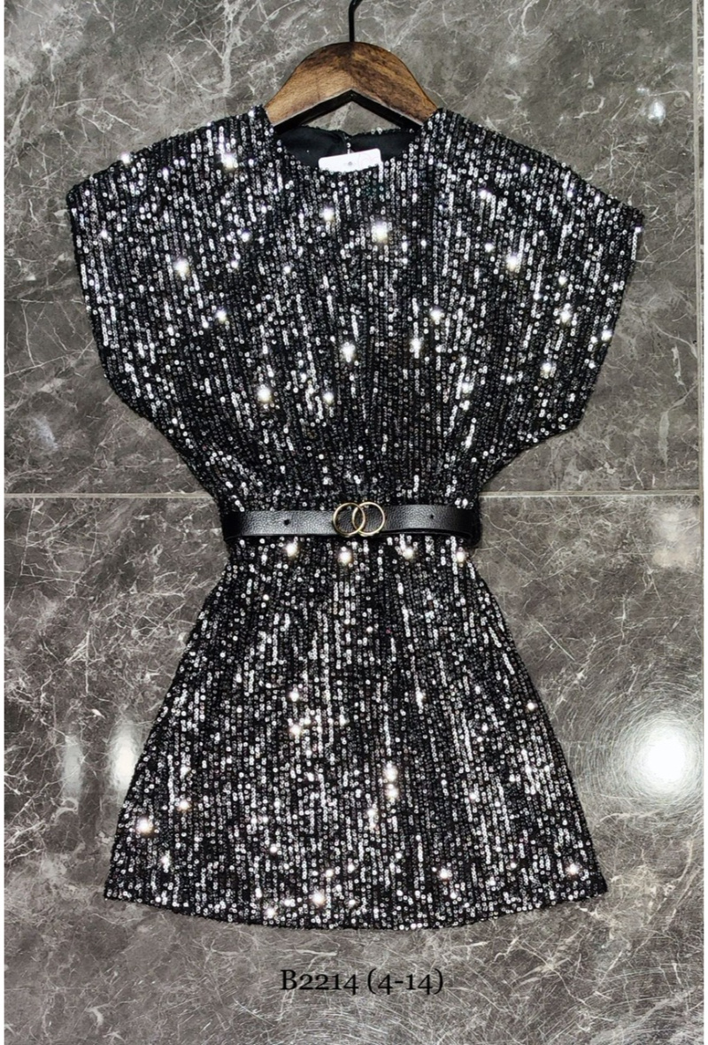 Großhändler Squared & Cubed - Ärmelloses Paillettenkleid mit Gürtel
