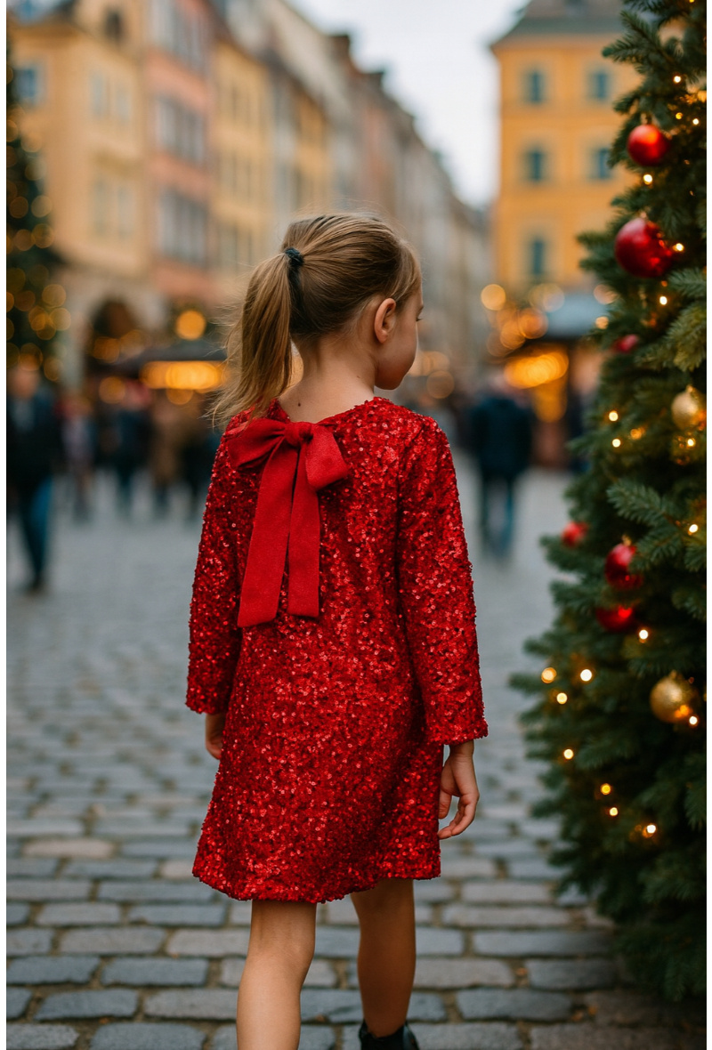 Grossiste Squared & Cubed - Robe de fête en velours et sequins avec noeud dans le dos