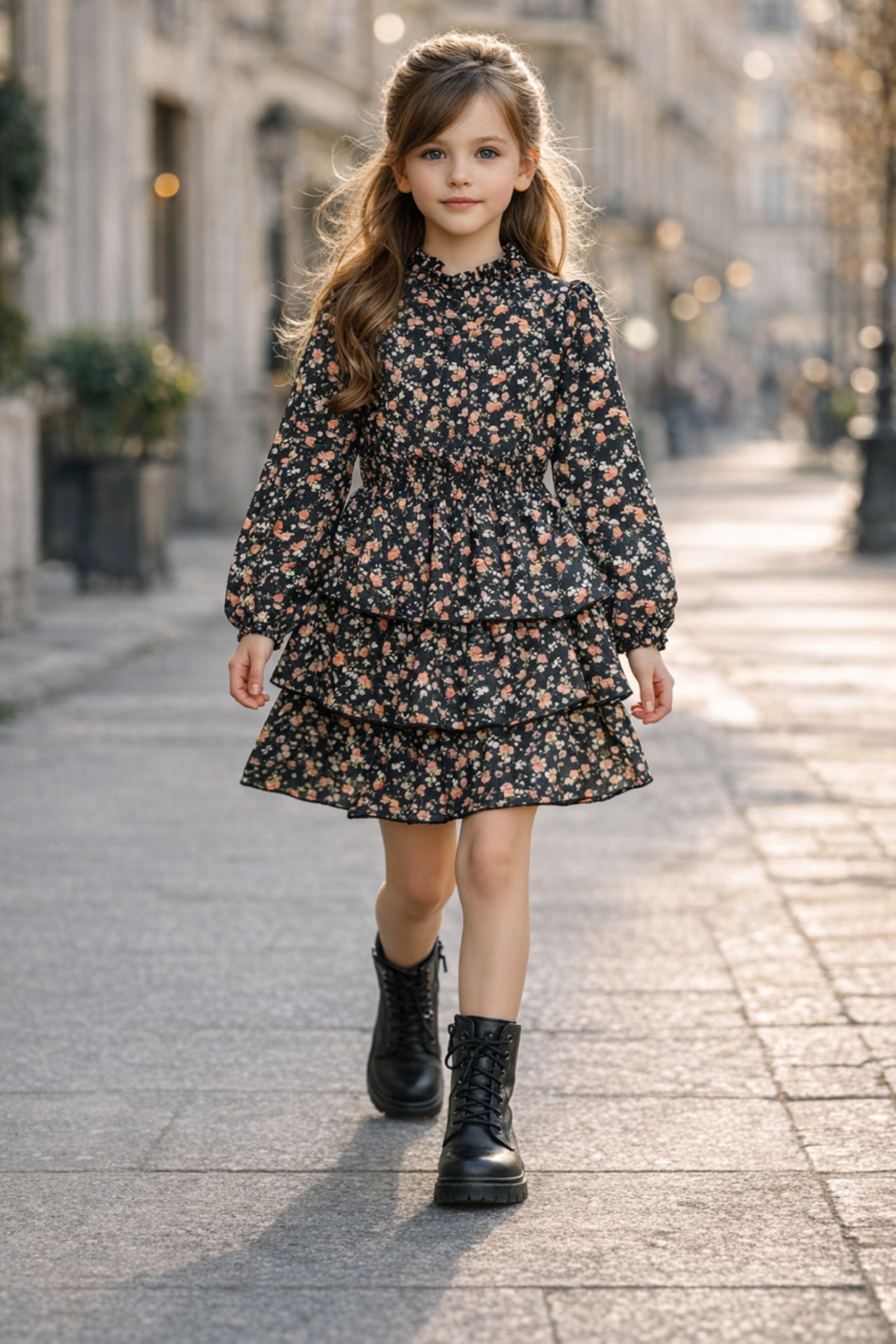 Grossiste Squared & Cubed - Robe à volants fille en mousseline à imprimé fleuri