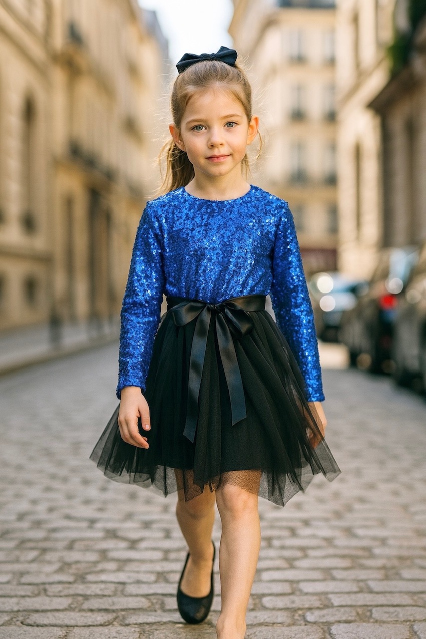 Grossiste Squared & Cubed - Robe de fête manches longues à sequins et tulle
