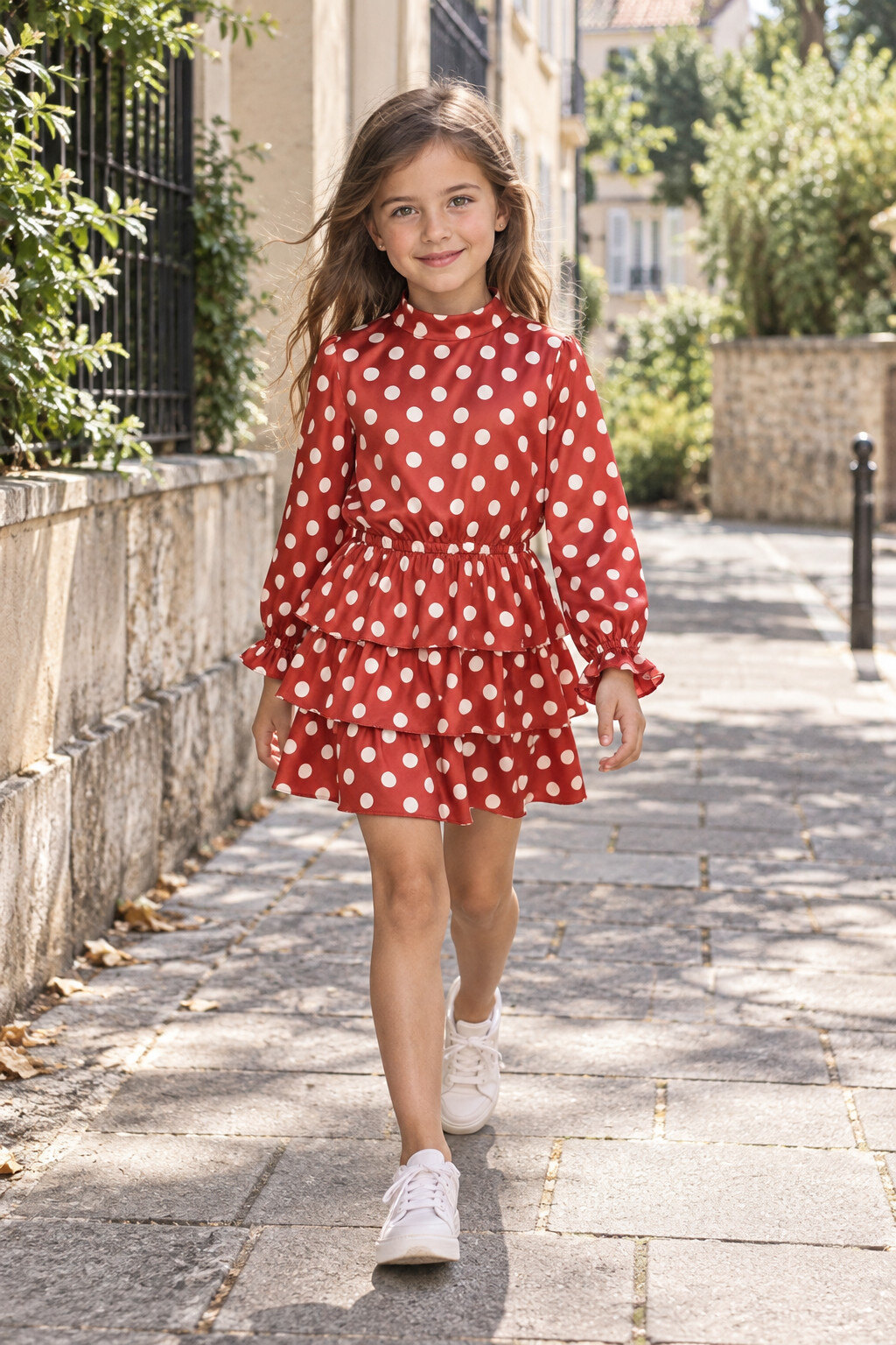 Grossiste Squared & Cubed - Robe fille à volants à encolure mi-col avec imprimé à pois