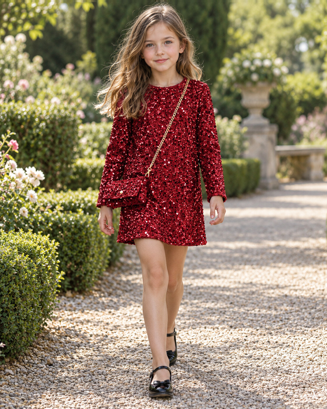 Grossista Squared & Cubed - Abito da festa per bambina in velluto ornato di paillettes + borsa coordinata