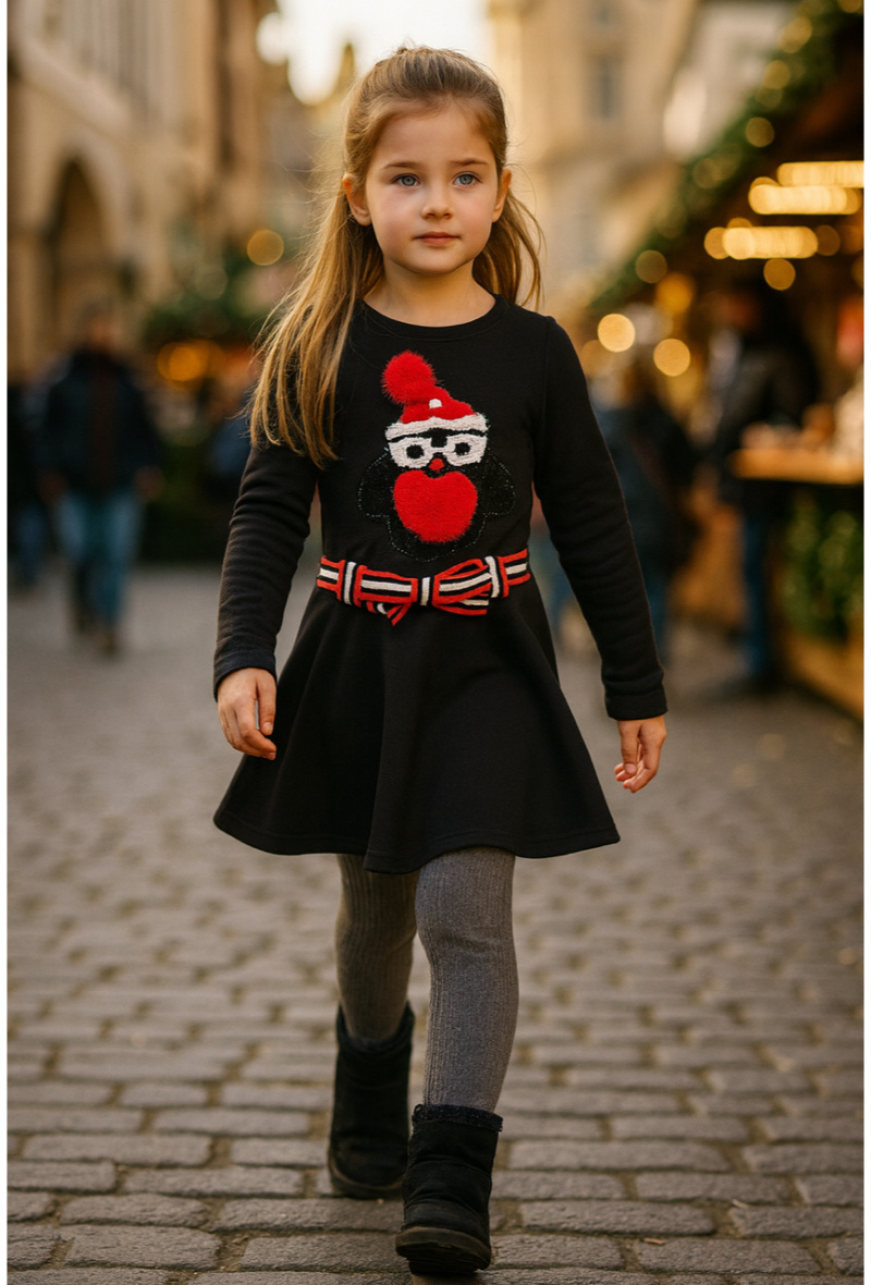 Wholesaler Squared & Cubed - Cozy cotton dress with sequin penguin patch