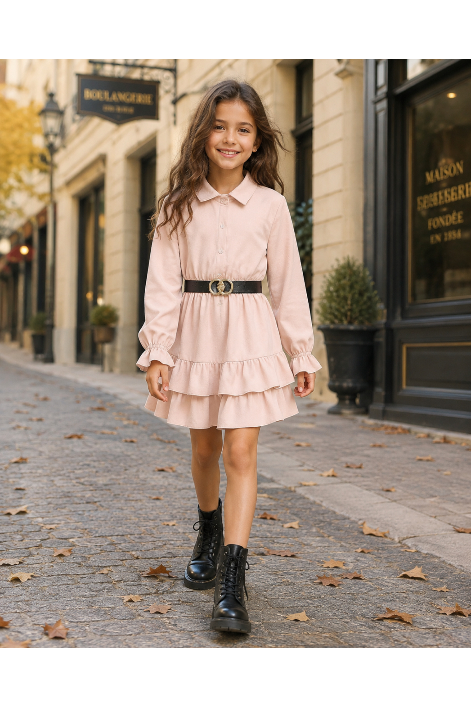 Großhändler Squared & Cubed - Mädchen Hemdkleid mit Rüschen und Kunstledergürtel