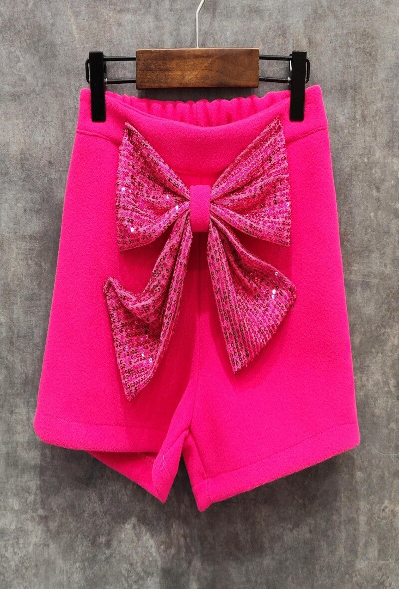 Short in lana con fiocco di paillettes - Fucsia - 1 - formato grande