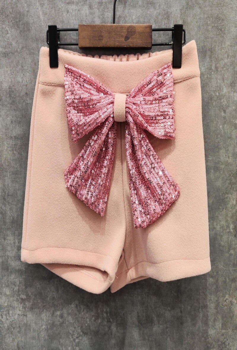 Short in lana con fiocco di paillettes - Rosa - 1 - formato grande