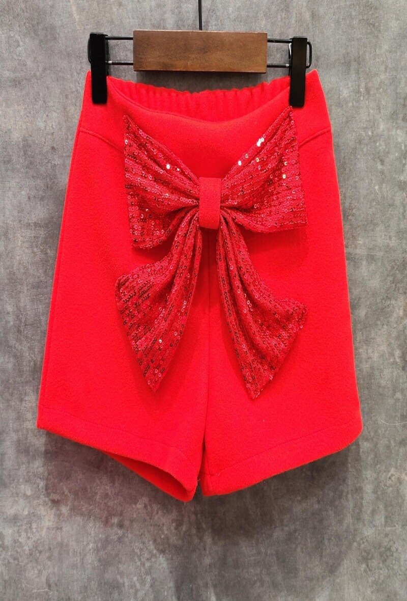 Short in lana con fiocco di paillettes - Immagine principale