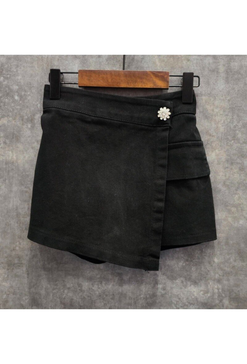Gonna corta in jeans con bottoni in strass - Nero - 1 - formato grande