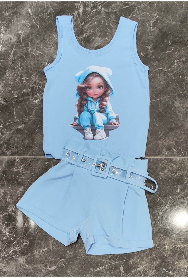 Short ragazza con cintura - Cielo azzurro - 2 - formato grande