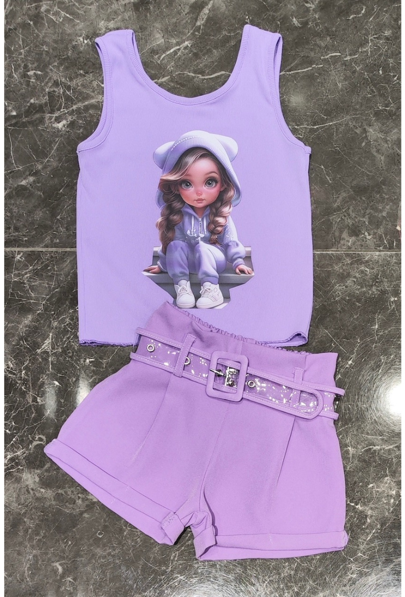 Short ragazza con cintura - Lilla - 2 - formato grande