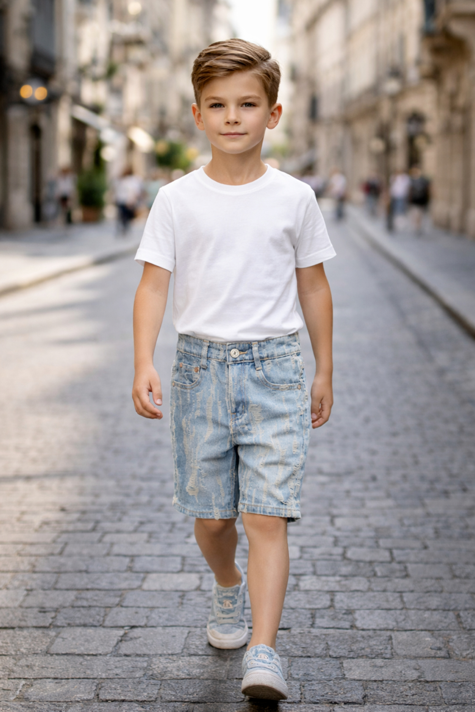 Wholesaler Squared & Cubed - Boys' denim shorts with frayed effect
