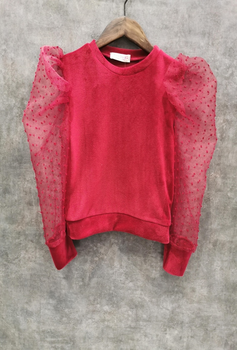 Grossista Squared & Cubed - MAGLIONE A COLLO TONDO IN VELLUTO CON MANICHE IN ORGANZA