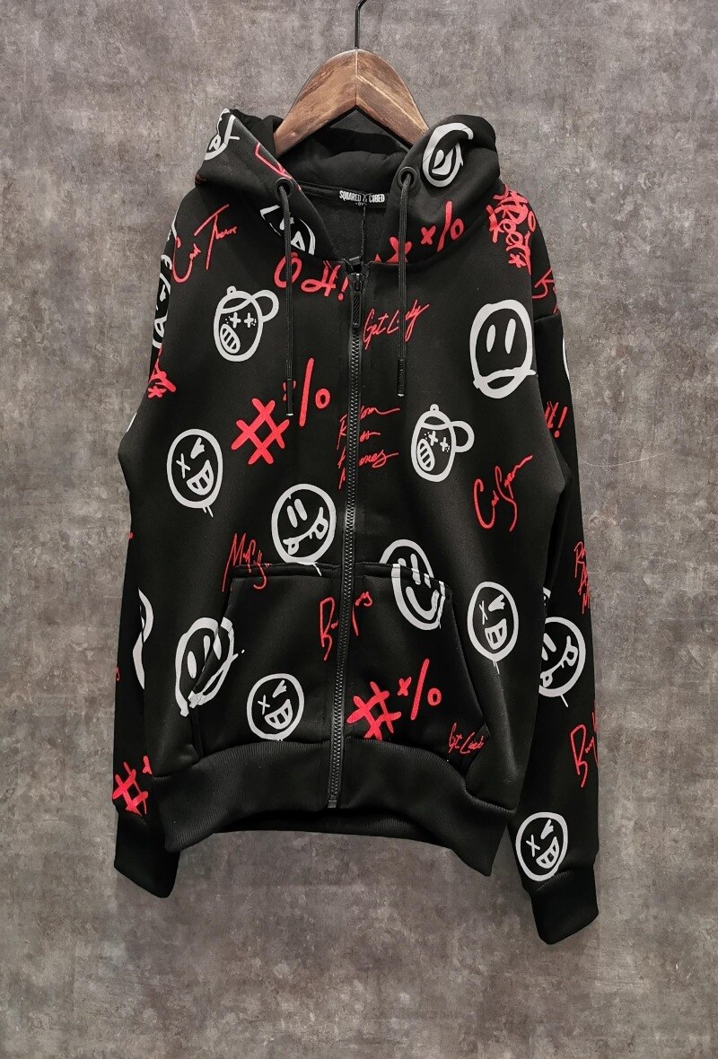 Grossiste Squared & Cubed - Sweat zippé à capuche en molleton SMILE