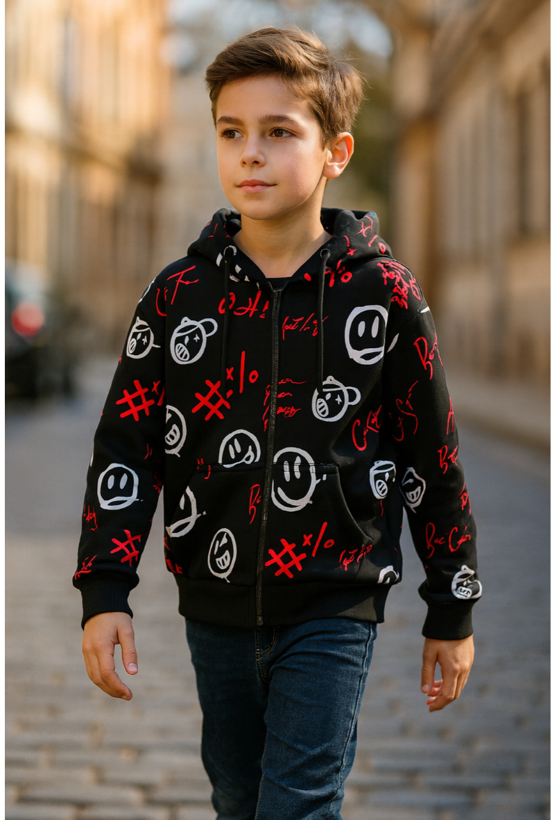 Grossiste Squared & Cubed - Sweat zippé à capuche en molleton SMILE