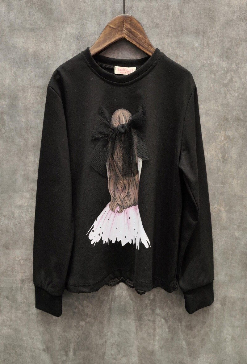 Grossiste Squared & Cubed - Sweat col rond fille avec noeud en tulle