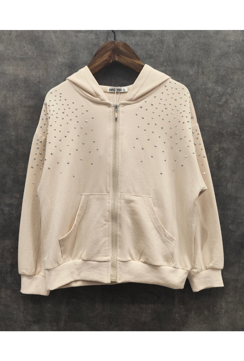 Großhändler Squared & Cubed - Mädchen-Sweatshirt mit Reißverschluss und Strasssteinen