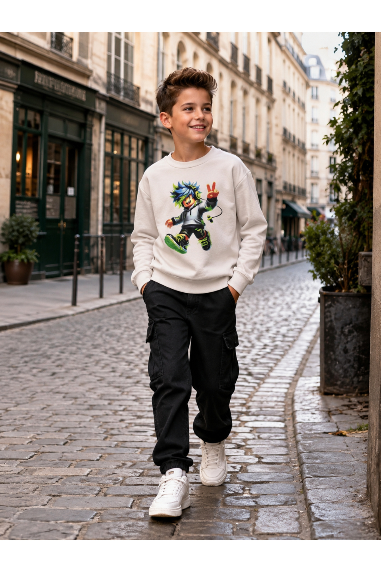 Großhändler Squared & Cubed - Jungen-Sweatshirt mit Rundhalsausschnitt und fantasievollem Druck
