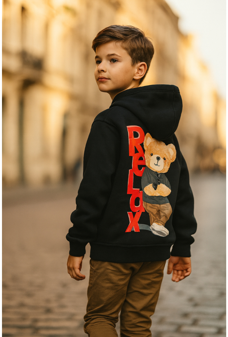 Großhändler Squared & Cubed - Dicker Jungen-Kapuzenpullover mit Reißverschluss und Vorder- und Rückendruck