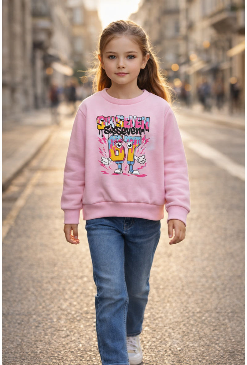 Mayorista Squared & Cubed - Sudadera de niña con cuello redondo y estampado