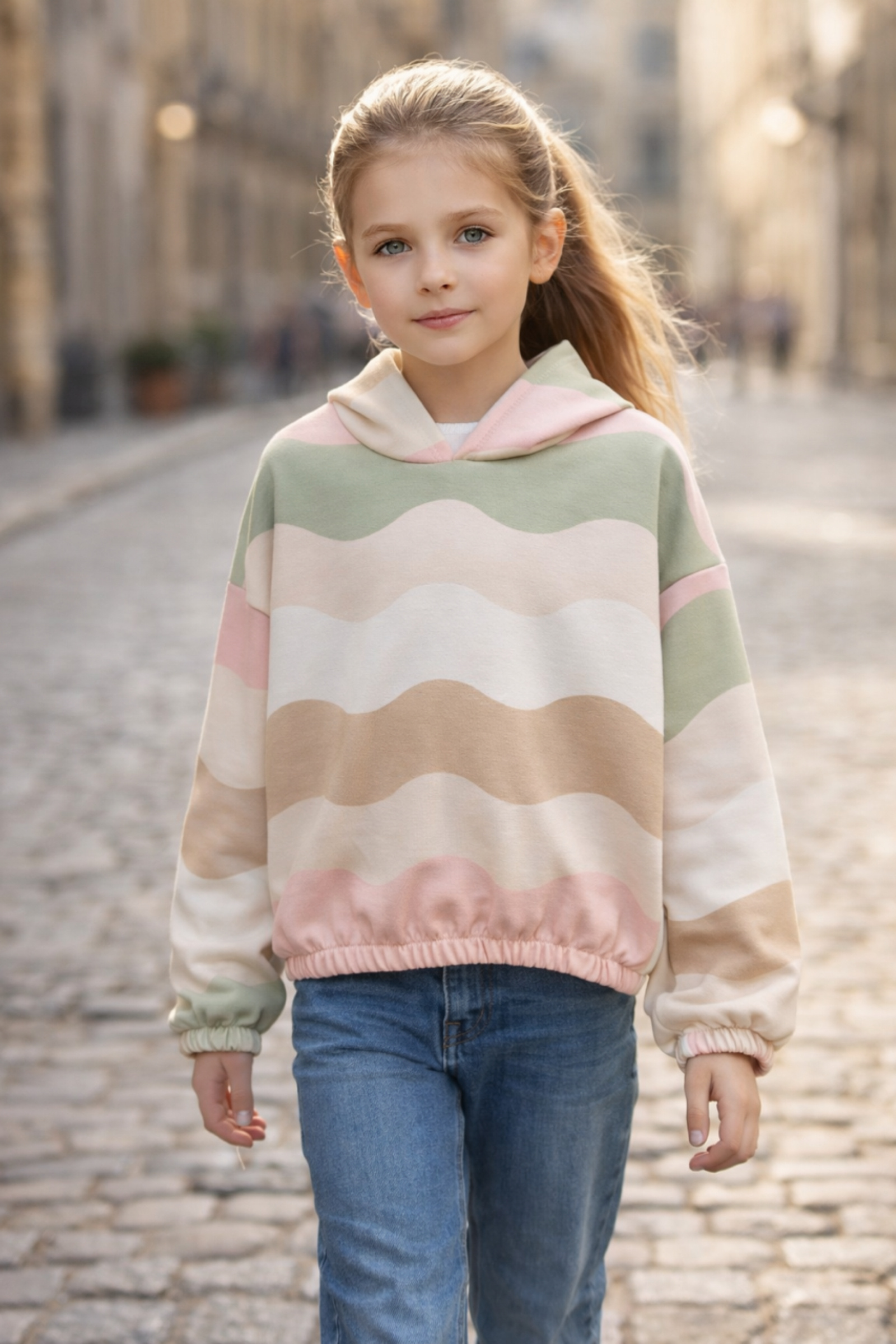 Grossiste Squared & Cubed - Sweat à capuche fille à imprimé multicolore