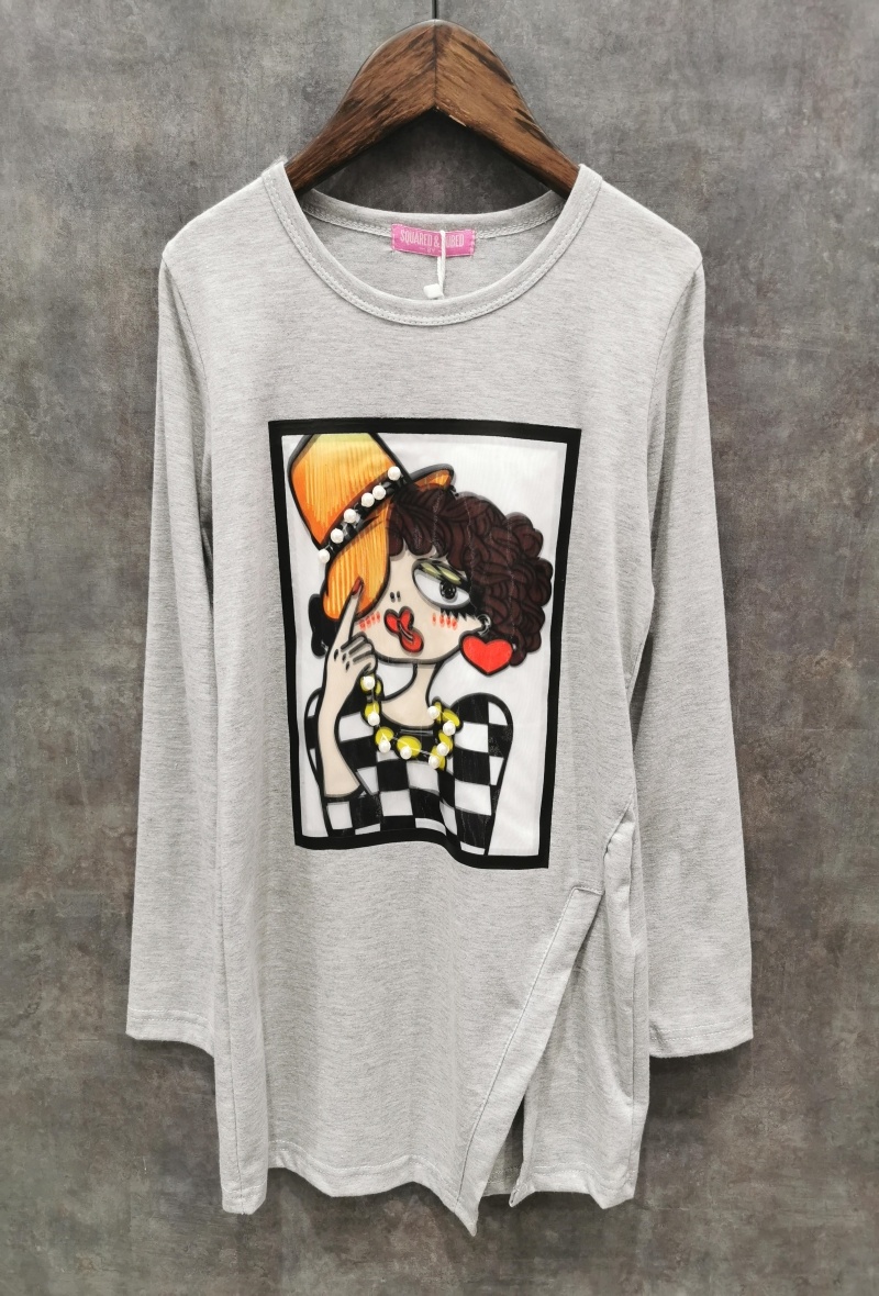 Grossista Squared & Cubed - Maglietta a maniche lunghe con patch e perle fantasiose