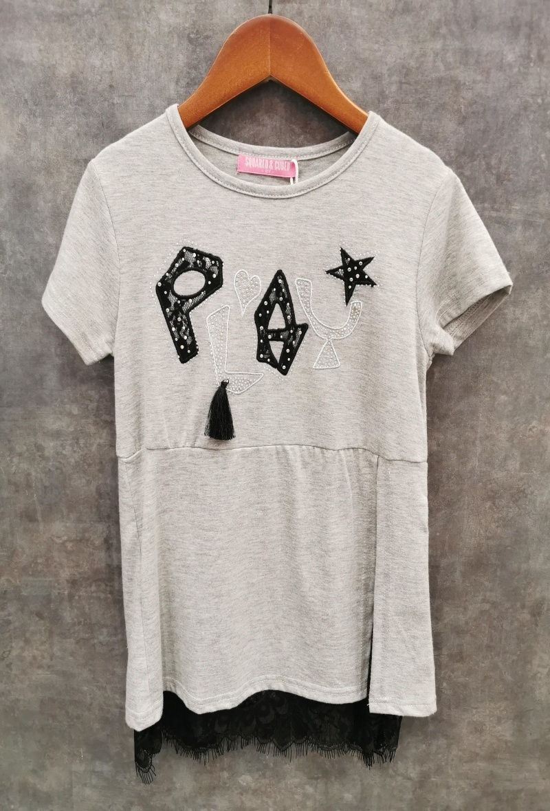 Grossista Squared & Cubed - T-shirt con strass particolari e punta "PLAY"