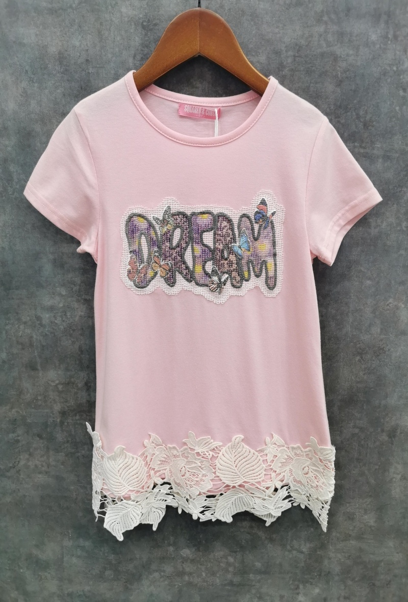 Grossista Squared & Cubed - Maglietta con patch fantasioso e pizzo "DREAM"