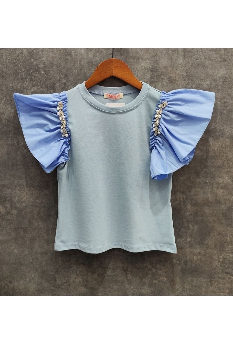 Grossiste Squared & Cubed - Tshirt à manches volantées avec ornements en strass