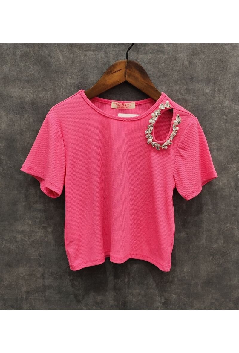 Grossista Squared & Cubed - T-shirt in materiale a coste con ornamenti di strass
