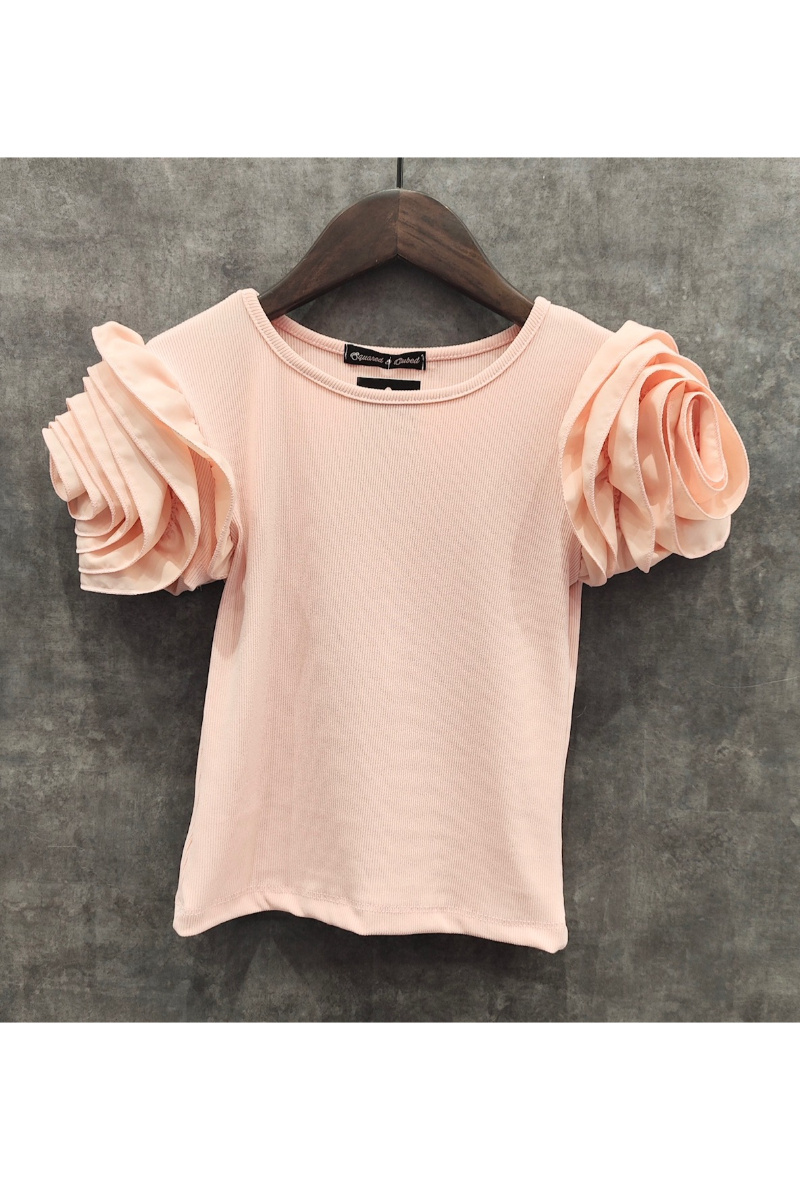 Grossiste Squared & Cubed - Tshirt en rib avec details fleurs sur les manches