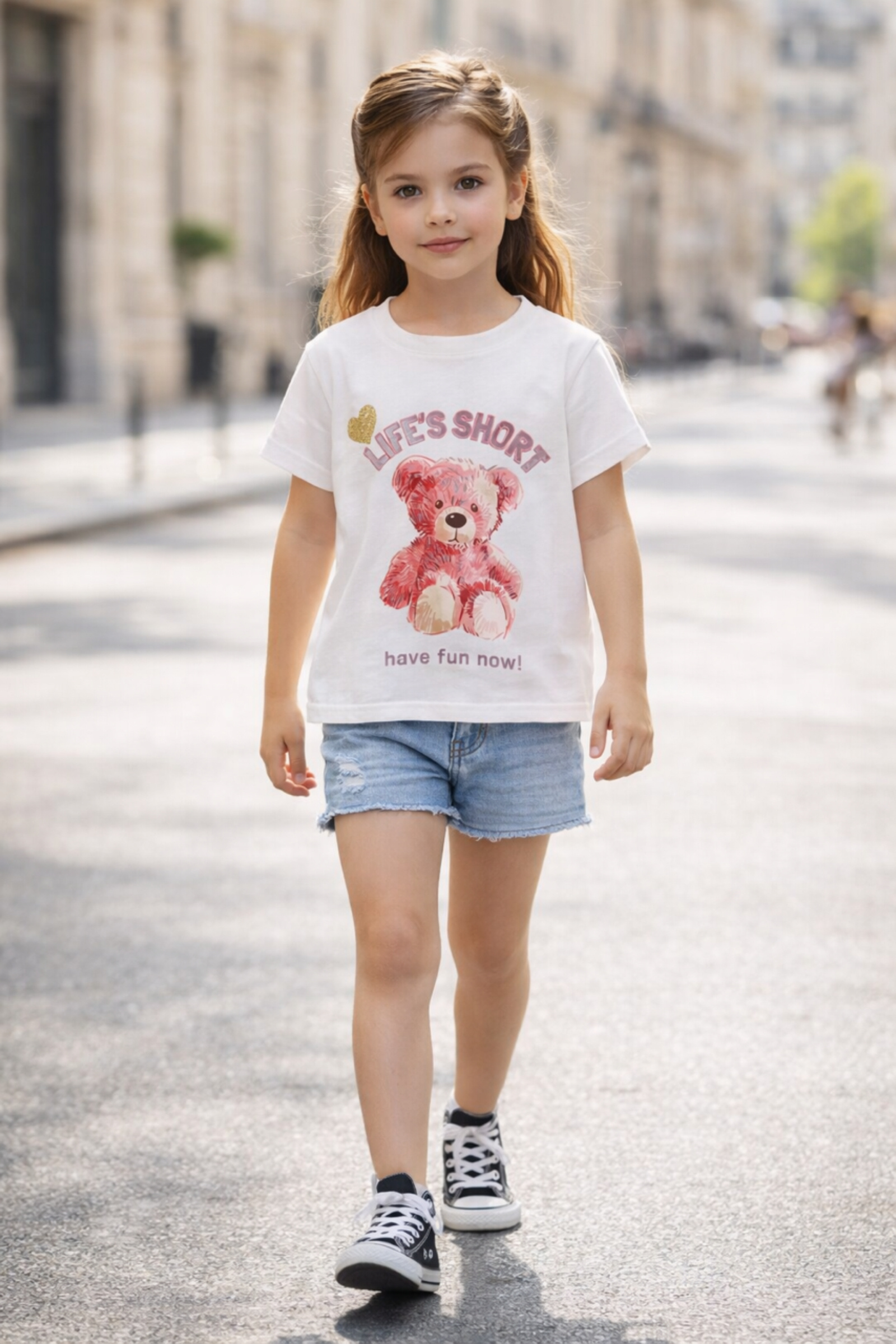 Grossiste Squared & Cubed - Tshirt fille avec impression Teddy Bear argenté