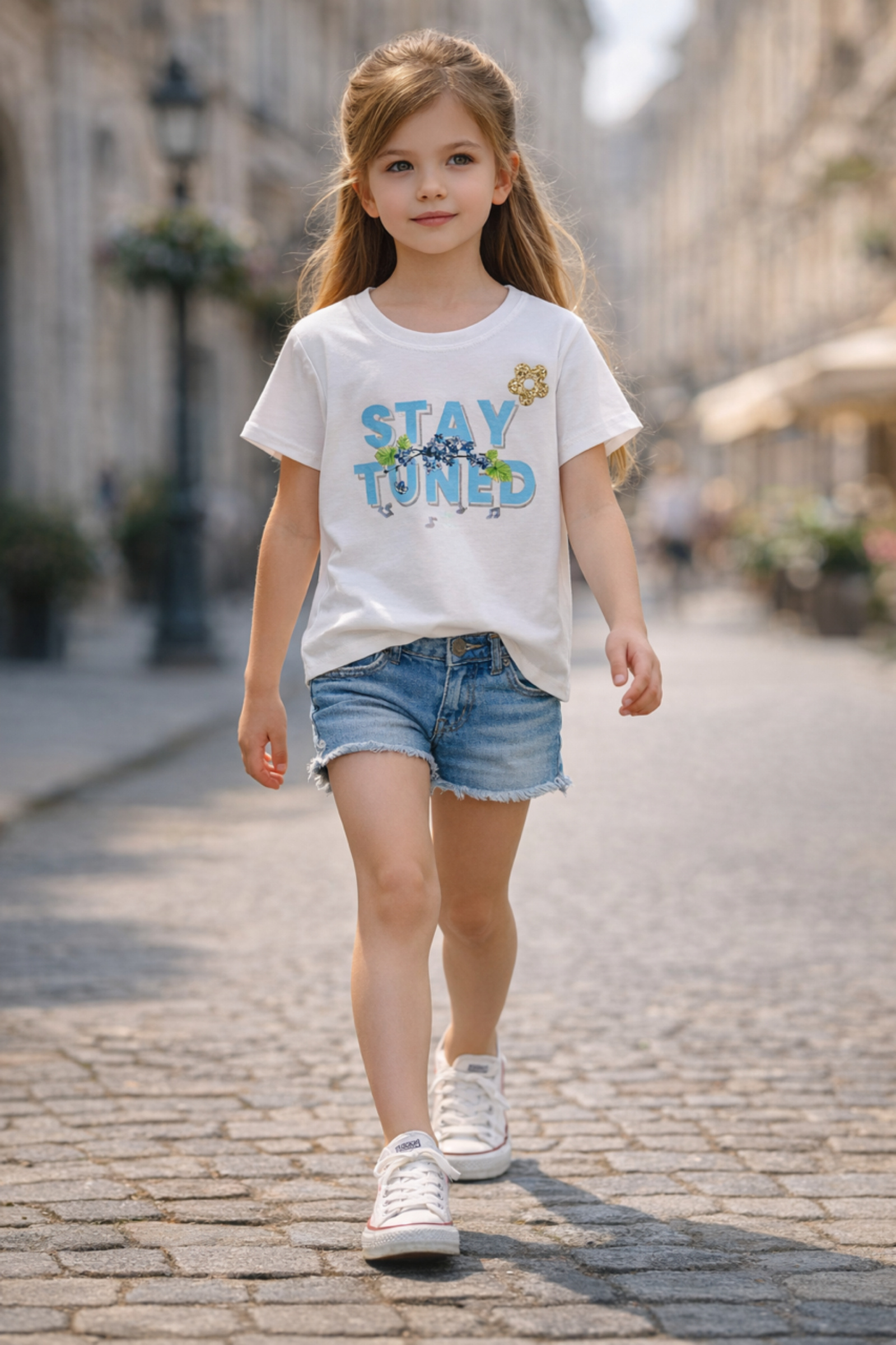 Grossiste Squared & Cubed - Tshirt en coton fille avec impression Stay Tuned argenté