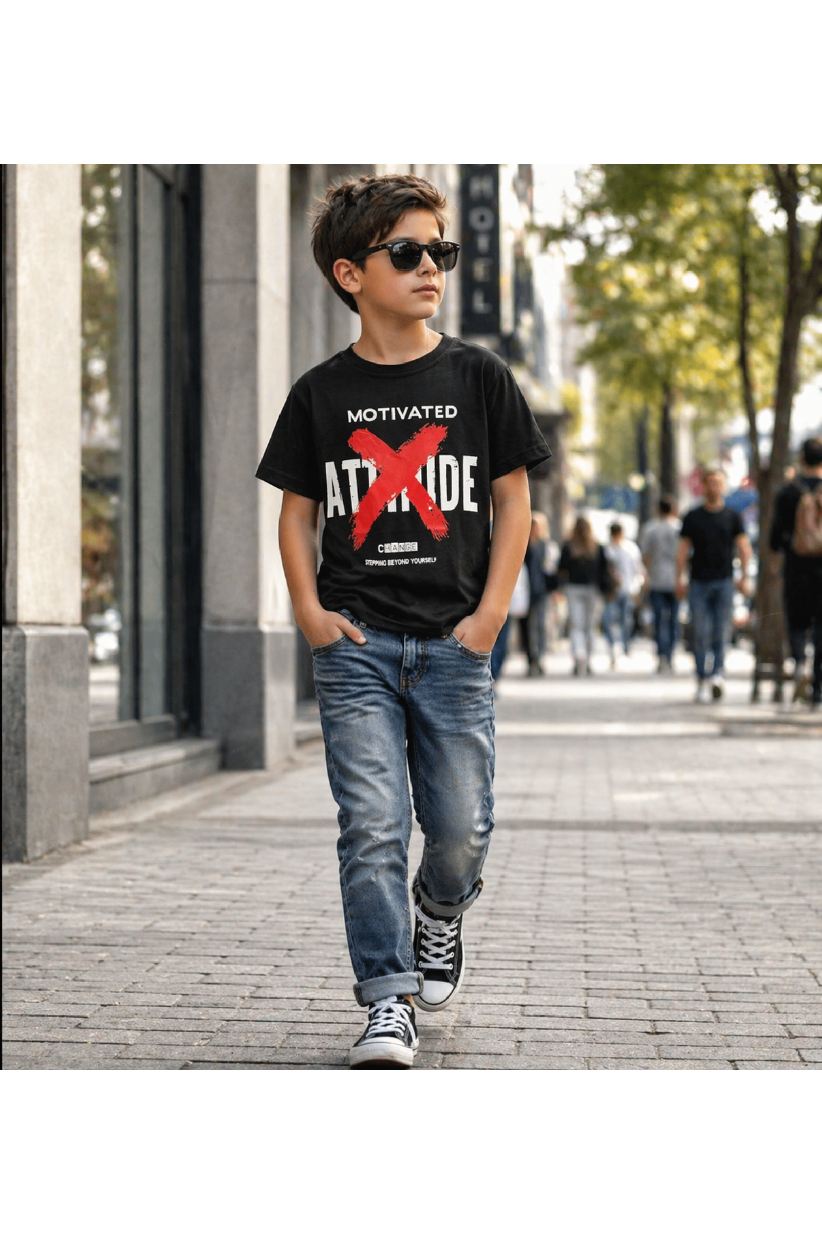 Grossiste Squared & Cubed - Tshirt en coton garçon avec imprimé Attitude