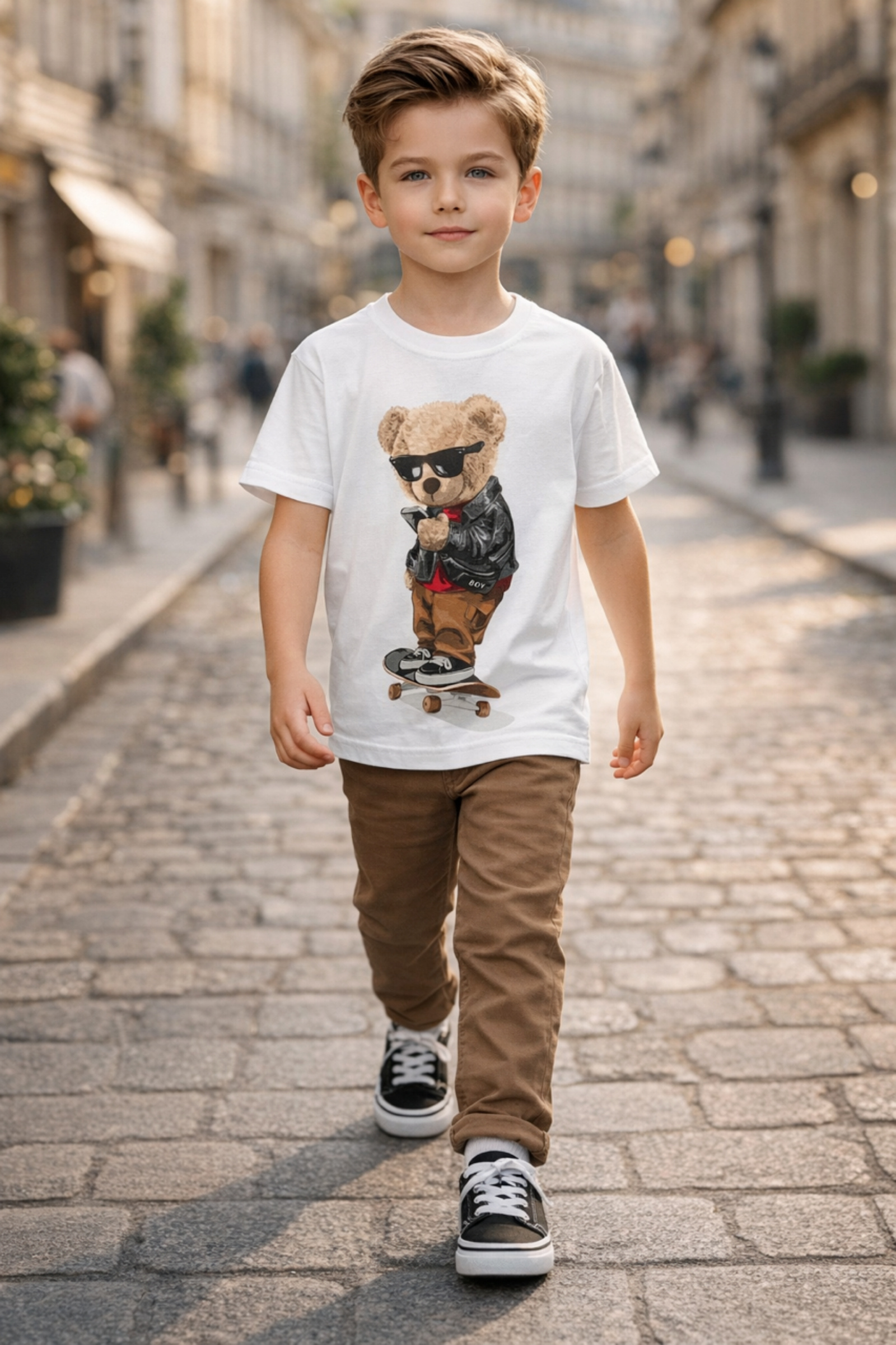 Grossiste Squared & Cubed - Tshirt garçon en coton à imprimé ourson ludique