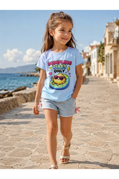 Großhändler Squared & Cubed - Mädchen T-Shirt mit Dumpling Vibes Only Druck Großhändler Squared & Cubed - Mädchen T-Shirt mit Dumpling Vibes Only Druck