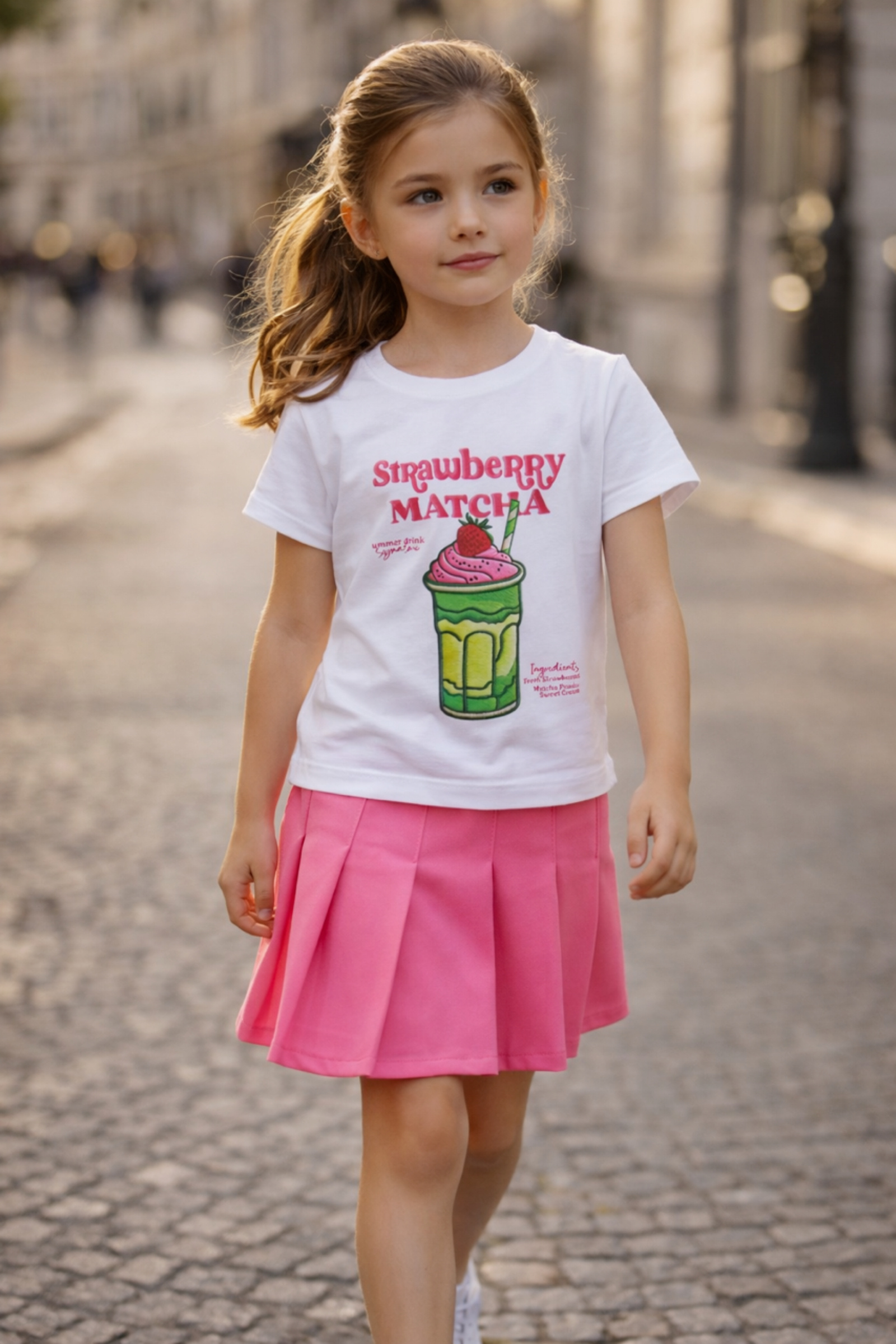 Grossiste Squared & Cubed - Tshirt en coton fille à imprimé Matcha