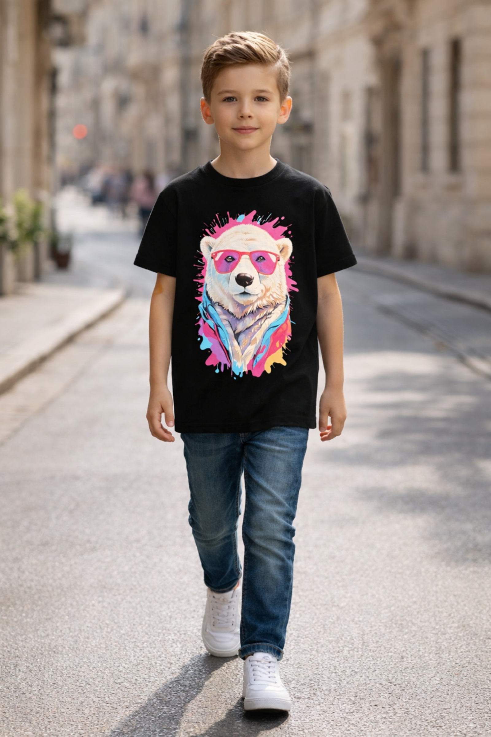 Grossiste Squared & Cubed - Tshirt en coton garçon avec imprimé ours polaire ludique