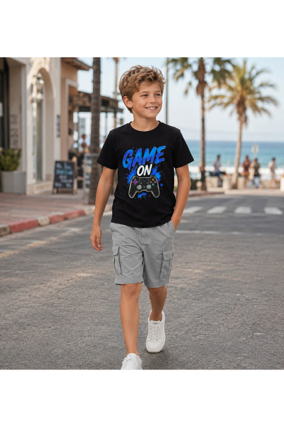 Großhändler Squared & Cubed - Jungen Baumwoll-T-Shirt mit Game On Druck Großhändler Squared & Cubed - Jungen Baumwoll-T-Shirt mit Game On Druck