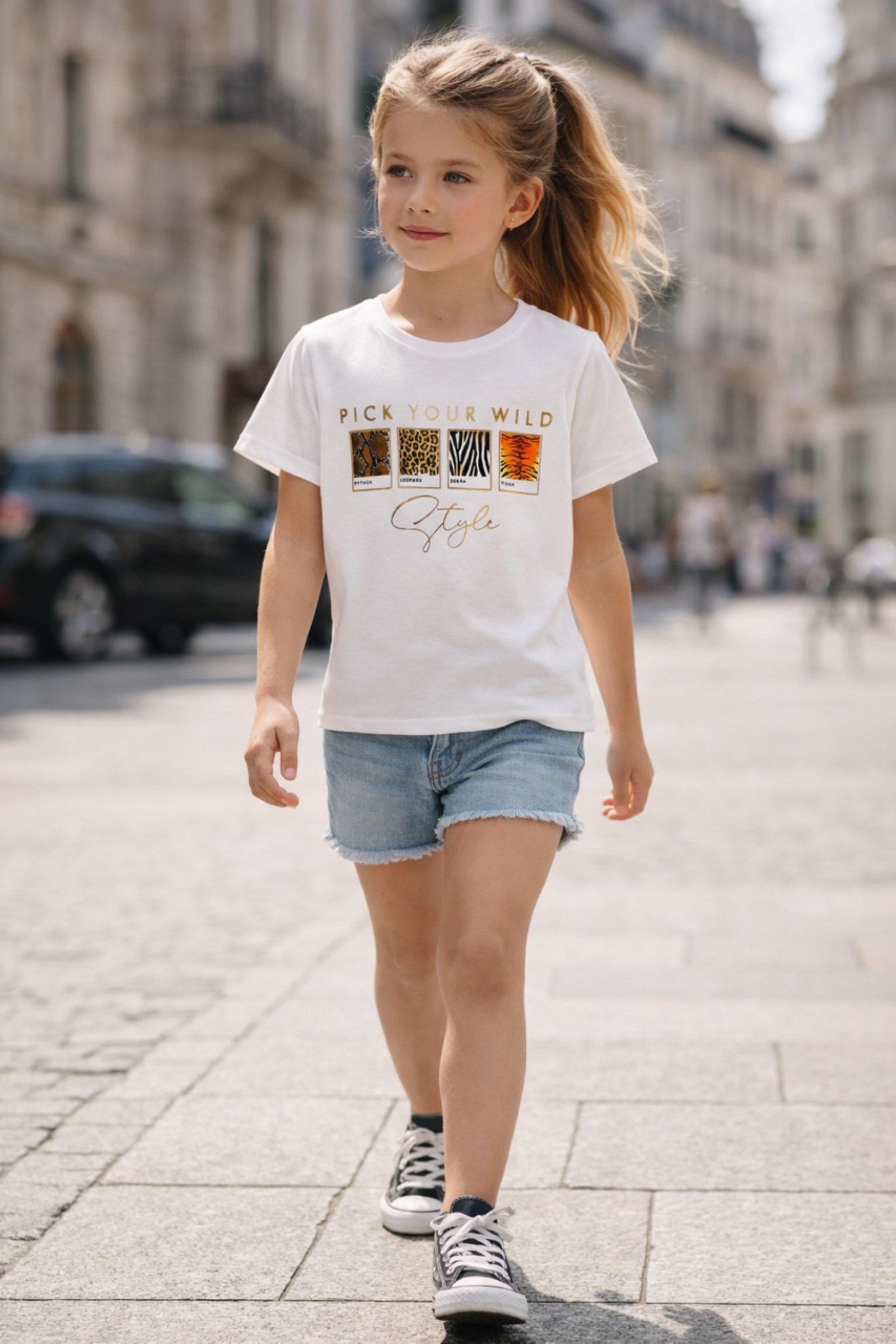 Grossiste Squared & Cubed - Tshirt enfant fille avec impression pick your wild dorée