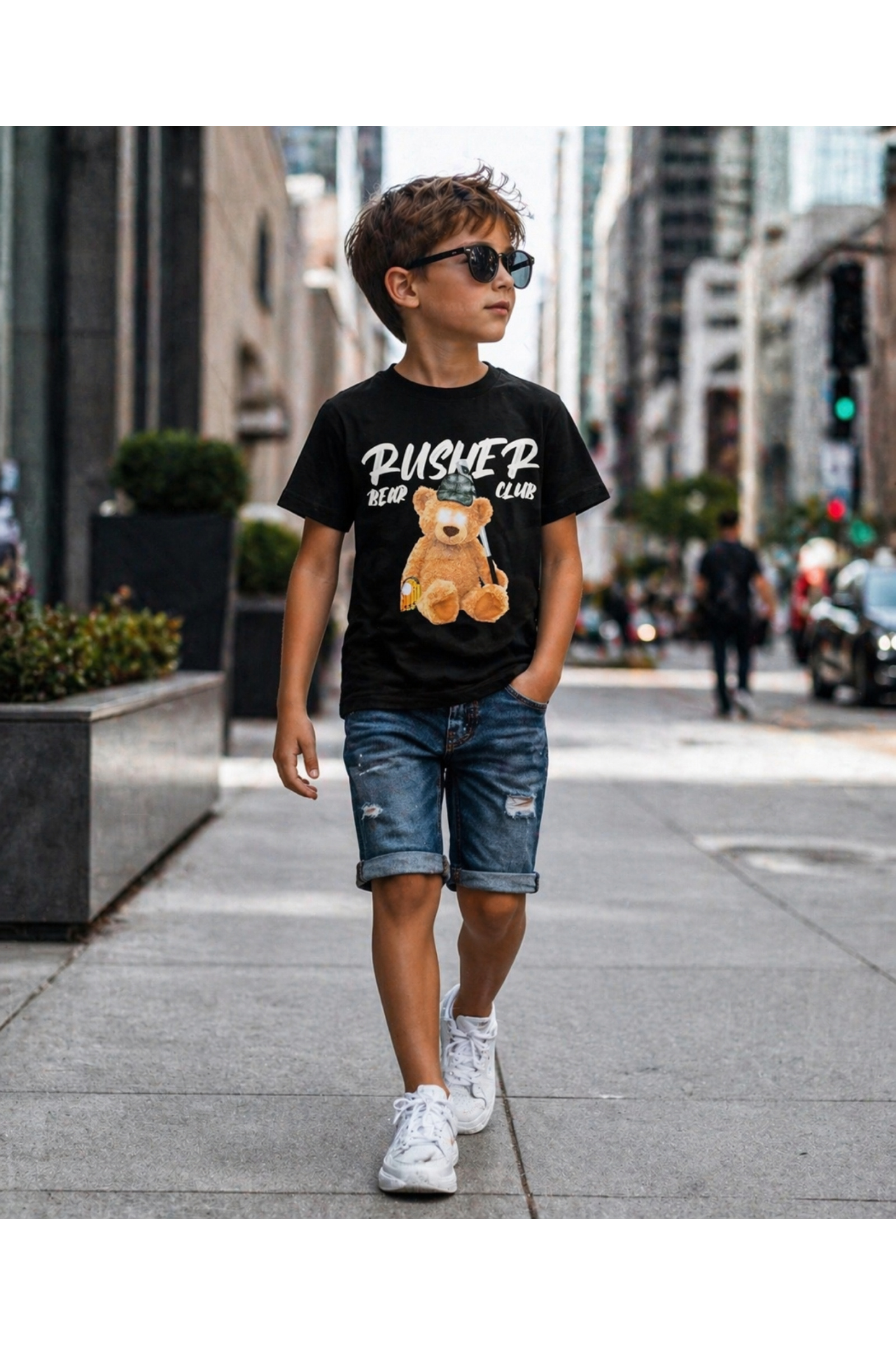 Grossiste Squared & Cubed - Tshirt en coton garçon avec impression ourson fantaisie