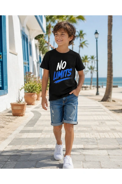 Großhändler Squared & Cubed - Jungen Baumwoll-T-Shirt mit No Limits Druck Großhändler Squared & Cubed - Jungen Baumwoll-T-Shirt mit No Limits Druck